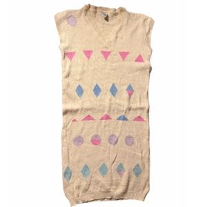 Vintage 80s Butter Yellow Argyle Geometric Sweater Vest Dress Sleeveless Knit S